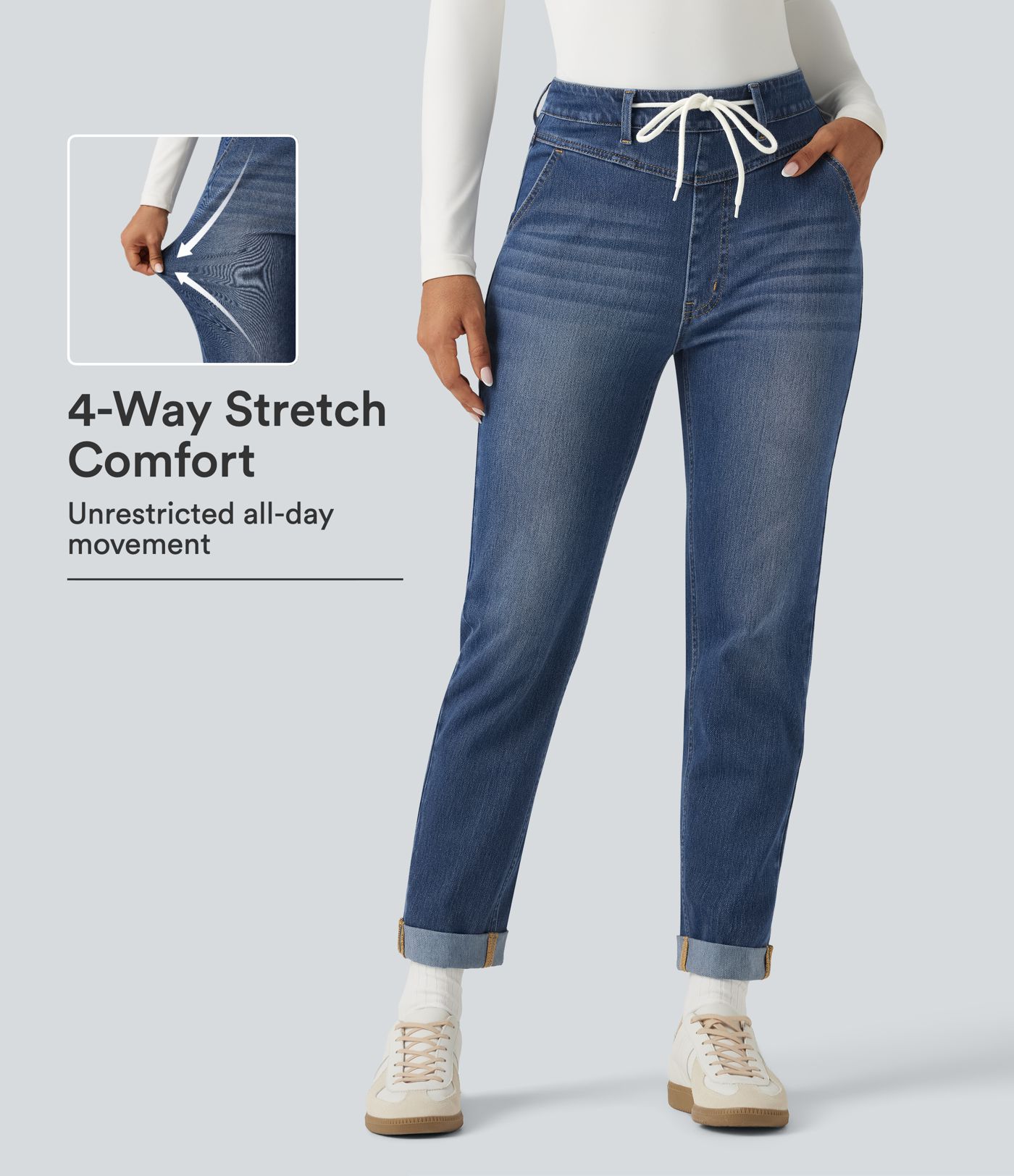 Halara Flex™ High Waisted Drawstring Casual Jeans with Pockets Halara Flex™ High Waisted Drawstring Casual Jeans with Pockets