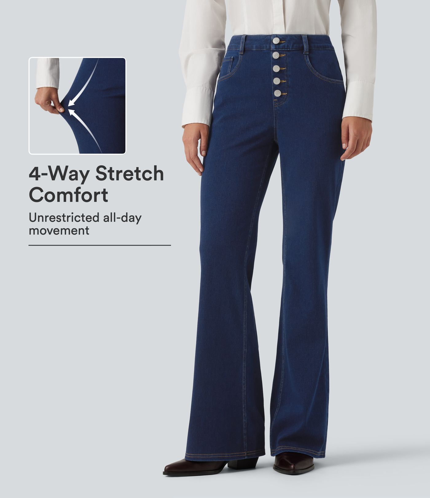 Halara Flex™ Mid Rise Flare Casual Jeans with Pockets Halara Flex™ Mid Rise Flare Casual Jeans with Pockets