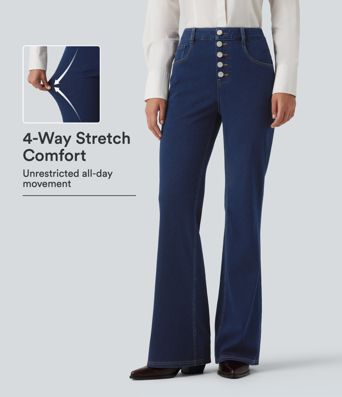 Halara Flex™ Mid Rise Flare Casual Jeans with Pockets Halara Flex™ Mid Rise Flare Casual Jeans with Pockets