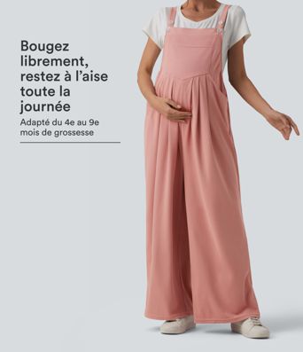 Salopette casual maternité gauffrée à bretelles ajustables avec poches Salopette casual maternité gauffrée à bretelles ajustables avec poches