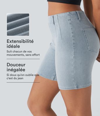 Short décontracté Halara Flex™ en maille denim extensible délavée taille Mi, haute avec poches arrière et effet frais InstantCool