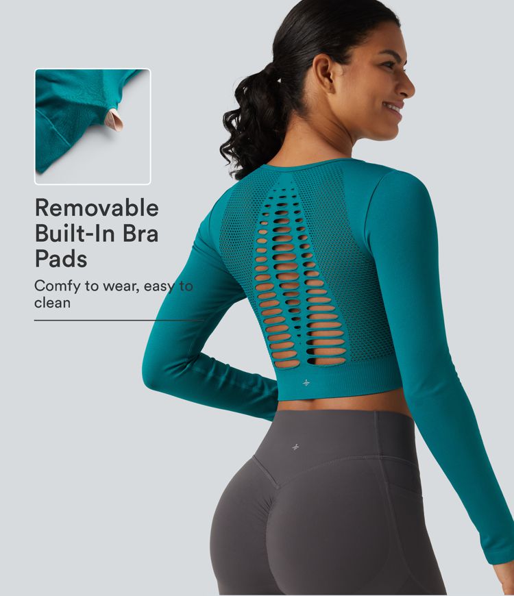 Deep Lake OneForm Seamless Flow Cut Out Built-in Bra Long Sleeve Yoga Tank Top / 1