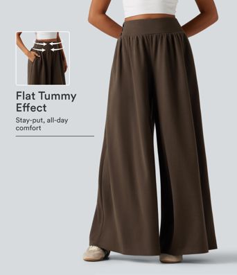 High Waisted Tummy Control Baggy Casual Trousers with Pockets