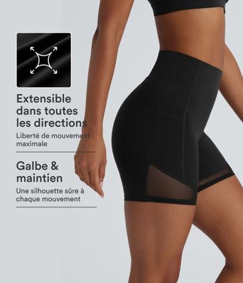 Short cycliste 12,5 cm d'entraînement gainant taille haute avec empiècements résille contrastés et poches Halara UltraSculpt™ Short cycliste 12,5 cm d'entraînement gainant taille haute avec empiècements résille contrastés et poches Halara UltraSculpt™