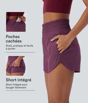 Breezeful™ Shorts de running de tiro alto con bolsillos 2 en 1, dobladillo curvo y secado rápido 3,5''