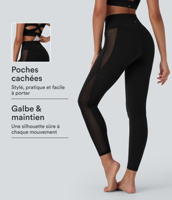 Legging de yoga Softlyzero™ taille haute croisé avec filet contrasté, poche et protection UPF50+