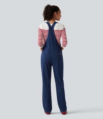 Halara Flex™ combinaison décontractée en denim à encolure carrée, sans manches, coupe fuselée, avec poches
