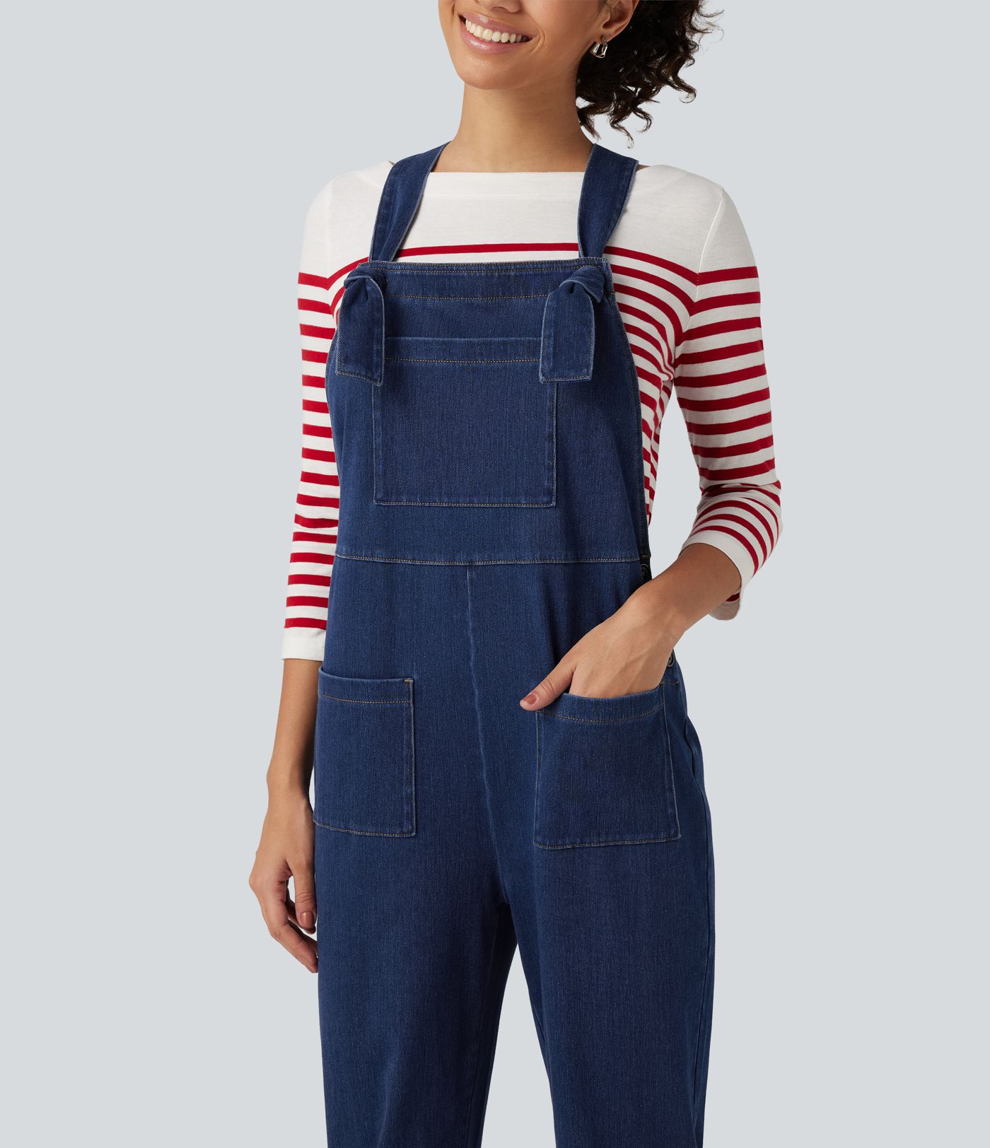 Halara Flex™ combinaison décontractée en denim à encolure carrée, sans manches, coupe fuselée, avec poches