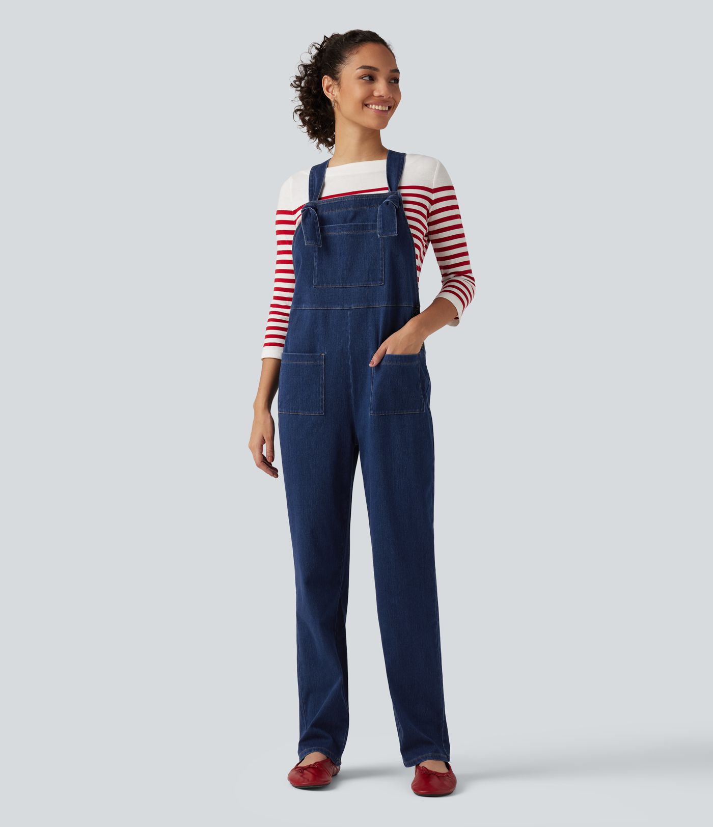 Halara Flex™ combinaison décontractée en denim à encolure carrée, sans manches, coupe fuselée, avec poches