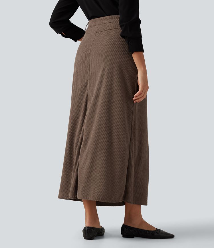 Acorn High Waisted A-Line Corduroy Maxi Work Skirt with Pockets / 2