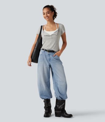 Halara Flex™ High Waisted Barrel Leg Casual Jeans with Pockets