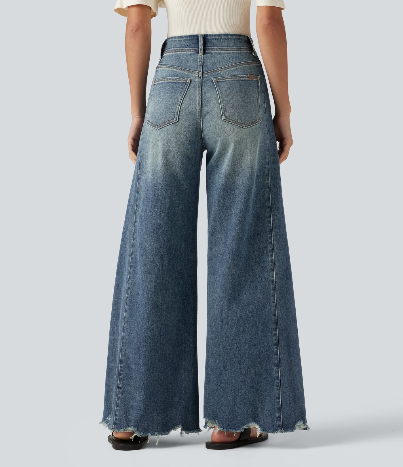 High Waisted Casual Cotton Flare Jeans with Pockets