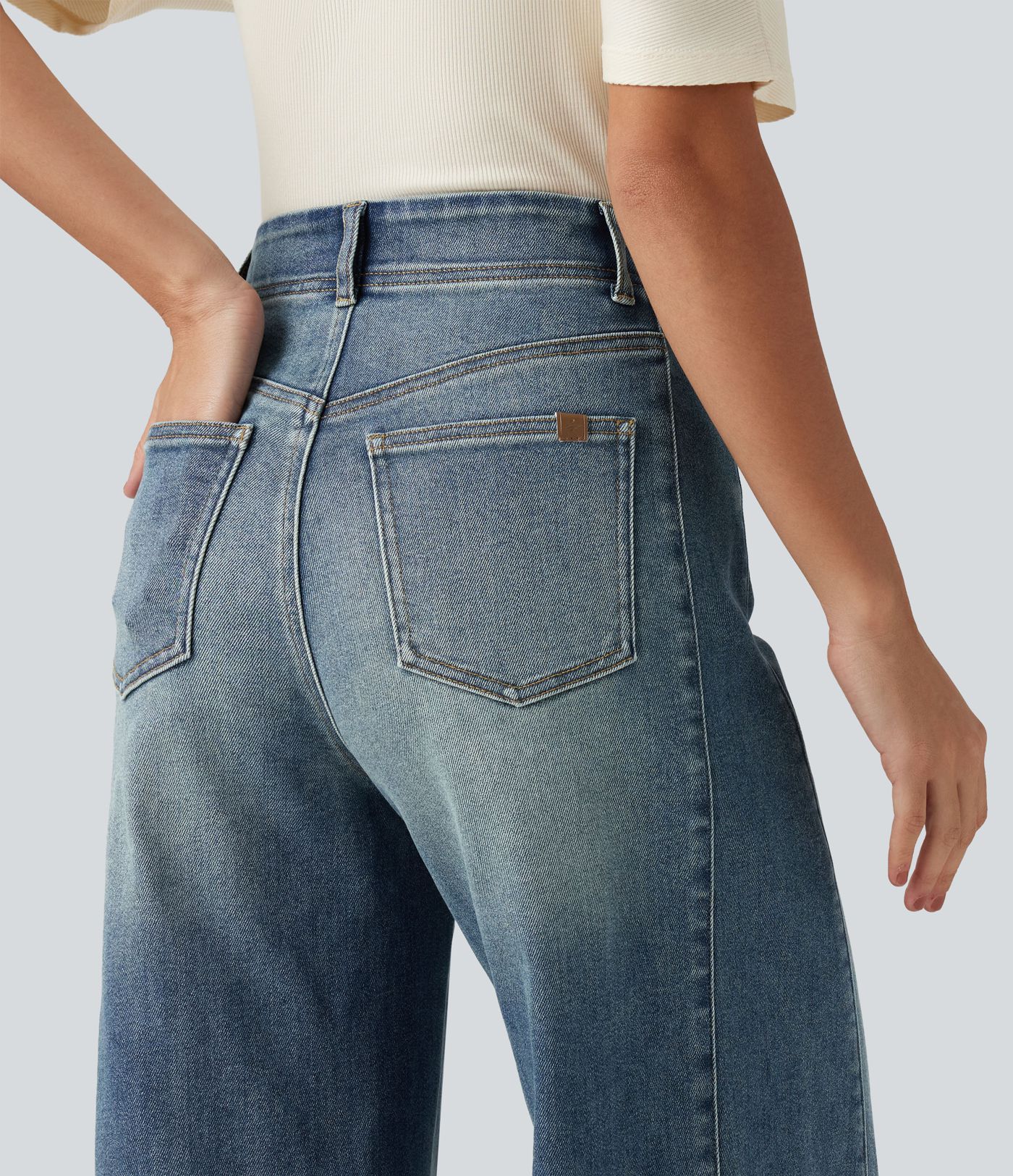 High Waisted Casual Cotton Flare Jeans with Pockets