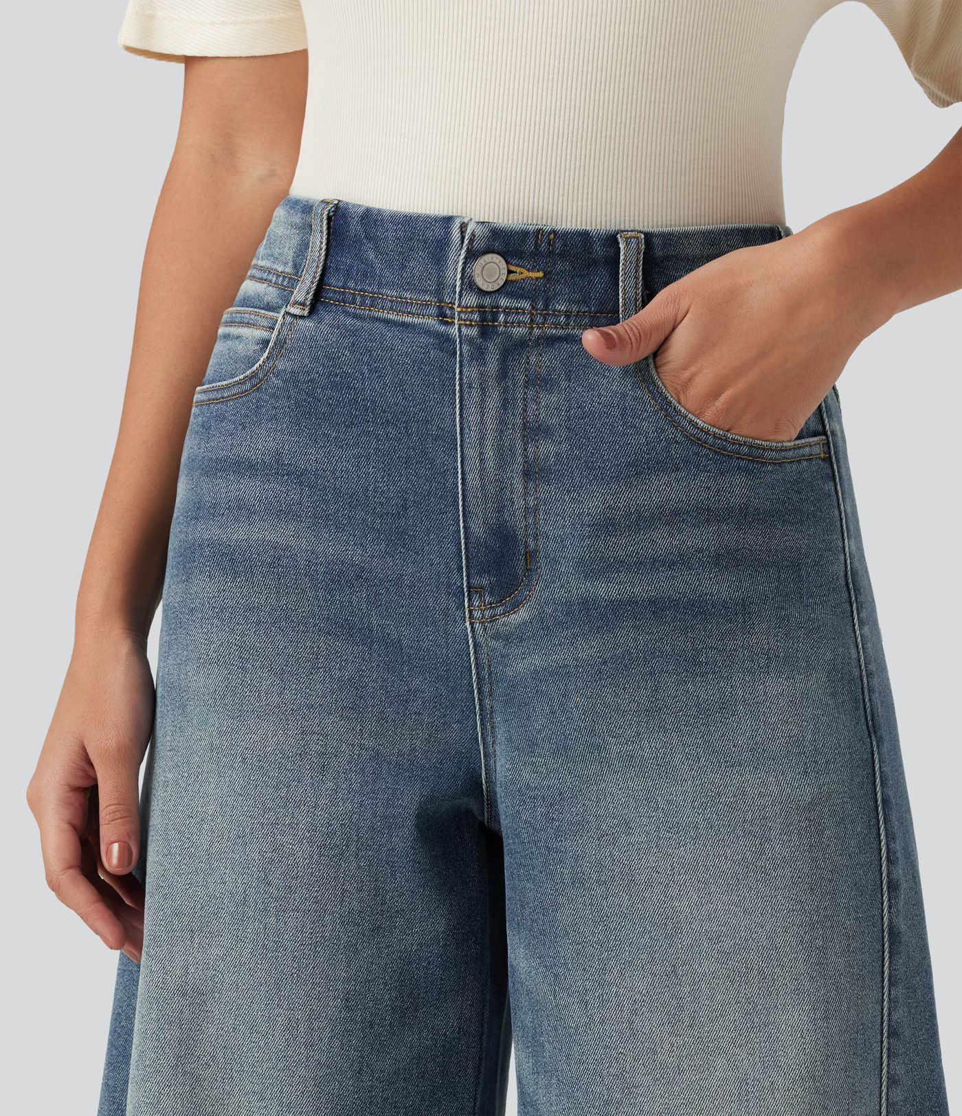 High Waisted Casual Cotton Flare Jeans with Pockets