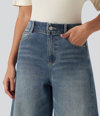 High Waisted Casual Cotton Flare Jeans with Pockets