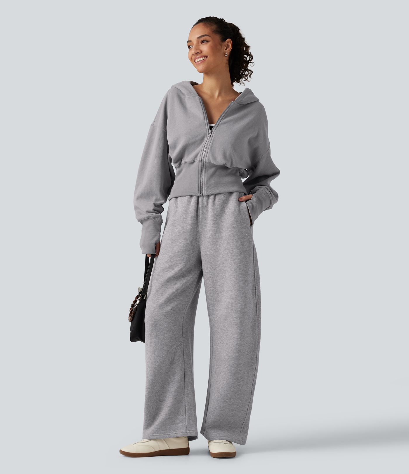 Mid Rise Barrel Leg Fleece Casual Cotton Sweatpants with Pockets Mid Rise Barrel Leg Fleece Casual Cotton Sweatpants with Pockets