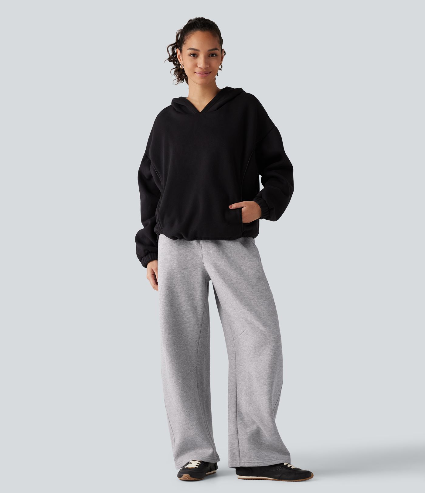 Mid Rise Barrel Leg Fleece Casual Cotton Sweatpants with Pockets Mid Rise Barrel Leg Fleece Casual Cotton Sweatpants with Pockets