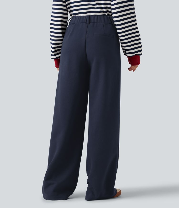 Mid Rise Wide Leg Casual Cotton Sweatpants with Pockets Mid Rise Wide Leg Casual Cotton Sweatpants with Pockets