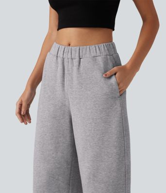 Mid Rise Barrel Leg Fleece Casual Cotton Sweatpants with Pockets Mid Rise Barrel Leg Fleece Casual Cotton Sweatpants with Pockets