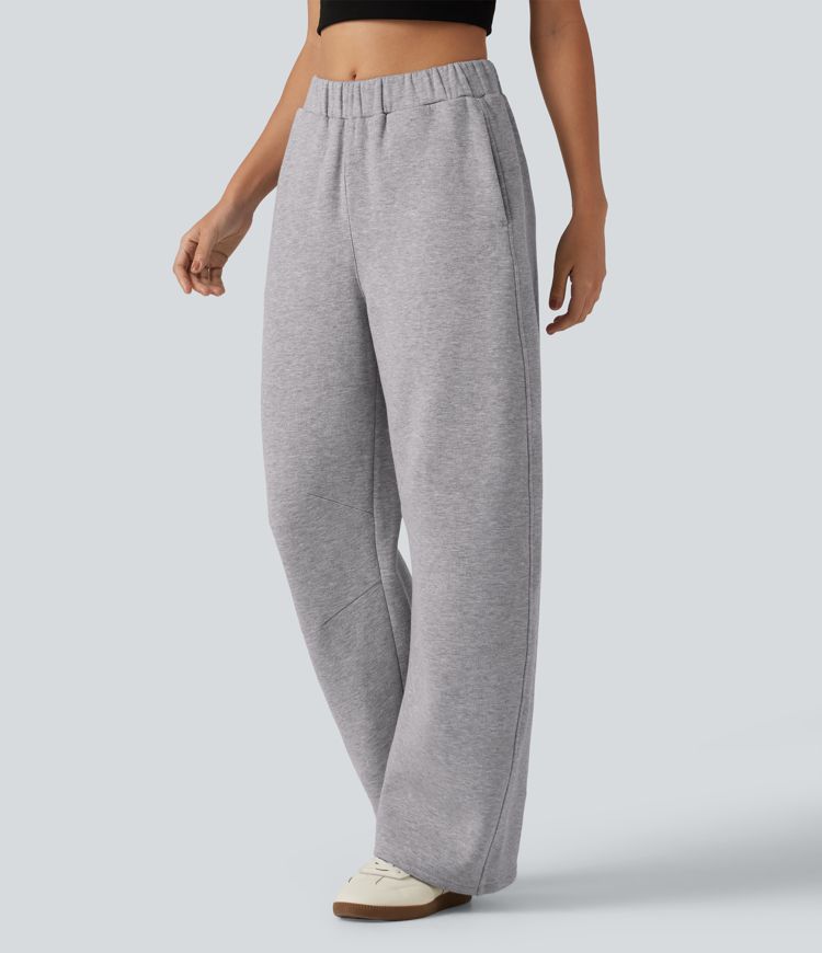 Mid Rise Barrel Leg Fleece Casual Cotton Sweatpants with Pockets Mid Rise Barrel Leg Fleece Casual Cotton Sweatpants with Pockets