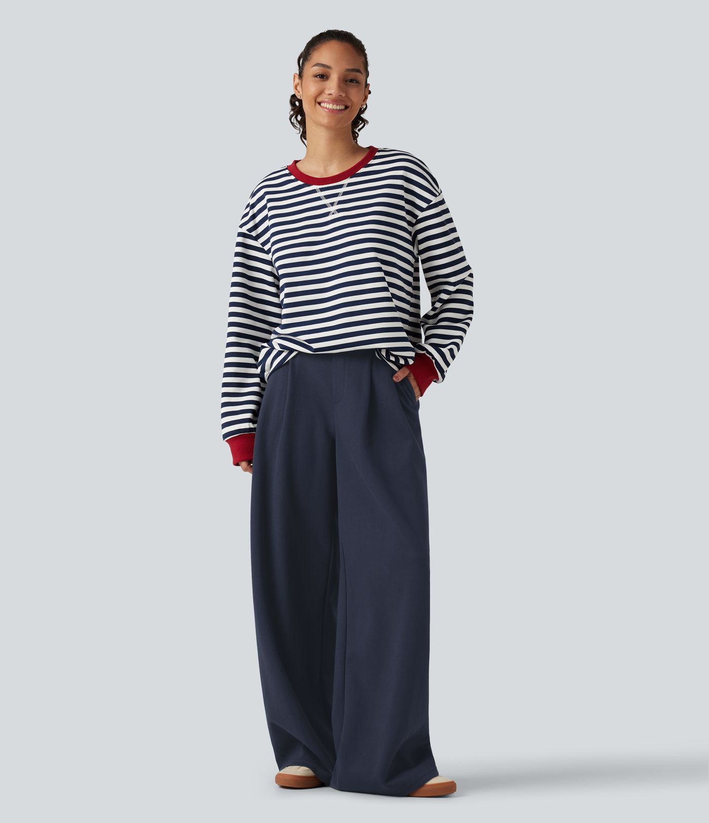 Mid Rise Wide Leg Casual Cotton Sweatpants with Pockets Mid Rise Wide Leg Casual Cotton Sweatpants with Pockets