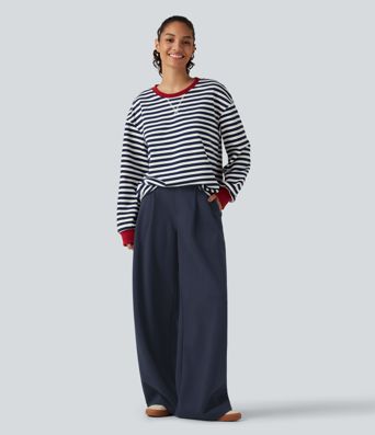 Mid Rise Wide Leg Casual Cotton Sweatpants with Pockets Mid Rise Wide Leg Casual Cotton Sweatpants with Pockets