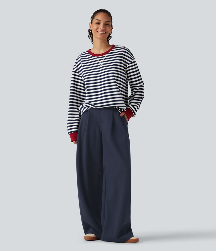 Mid Rise Wide Leg Casual Cotton Sweatpants with Pockets Mid Rise Wide Leg Casual Cotton Sweatpants with Pockets