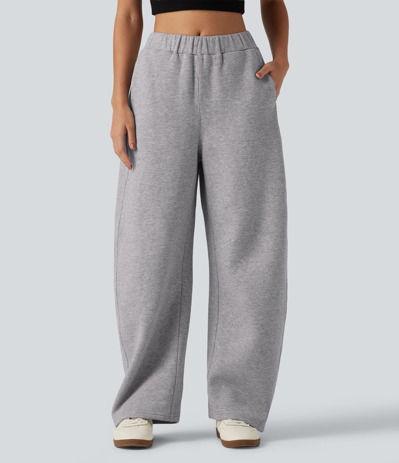 Mid Rise Barrel Leg Fleece Casual Cotton Sweatpants with Pockets Mid Rise Barrel Leg Fleece Casual Cotton Sweatpants with Pockets