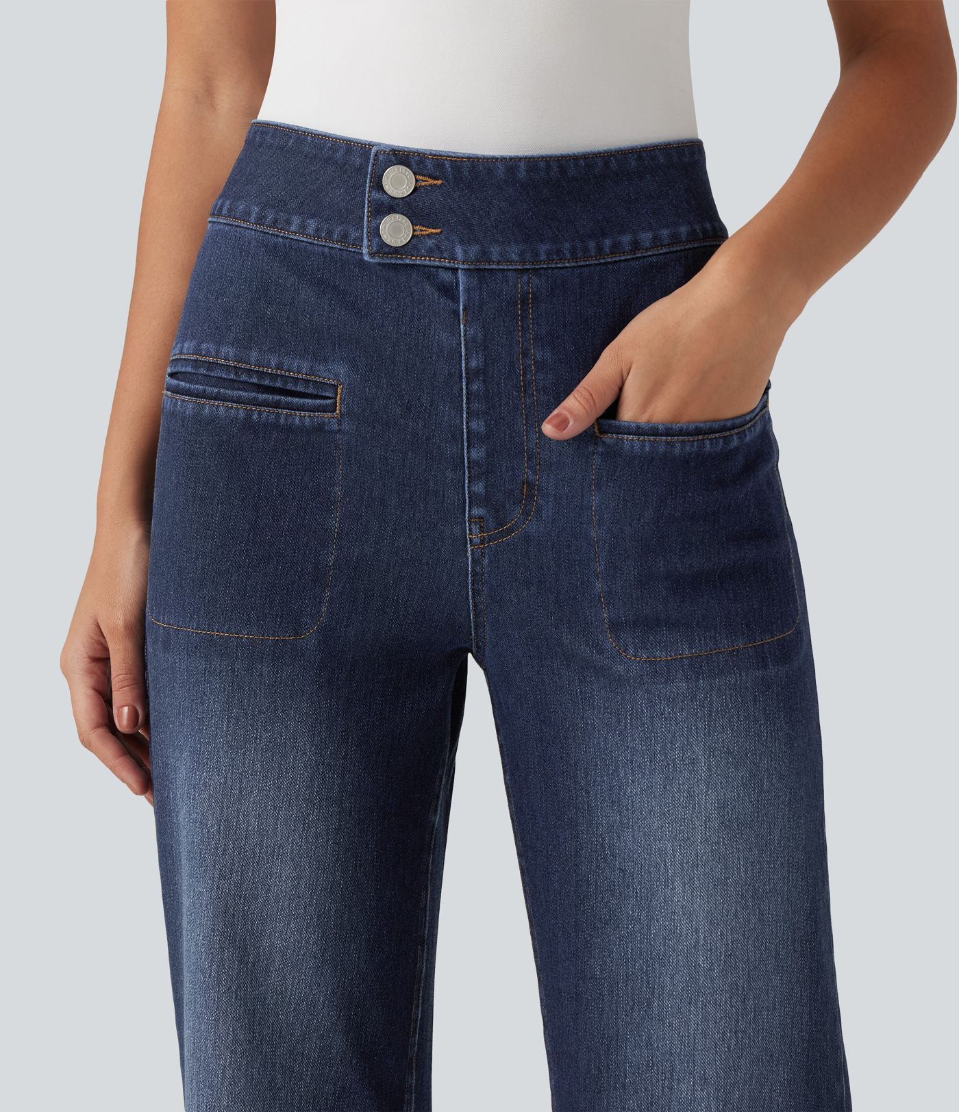 Halara Flex™ High Waisted Stretchy Knit Straight Leg Casual Jeans with Pockets Halara Flex™ High Waisted Stretchy Knit Straight Leg Casual Jeans with Pockets