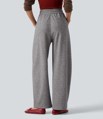 High Waisted Drawstring Barrel Leg Casual Pants with Pockets