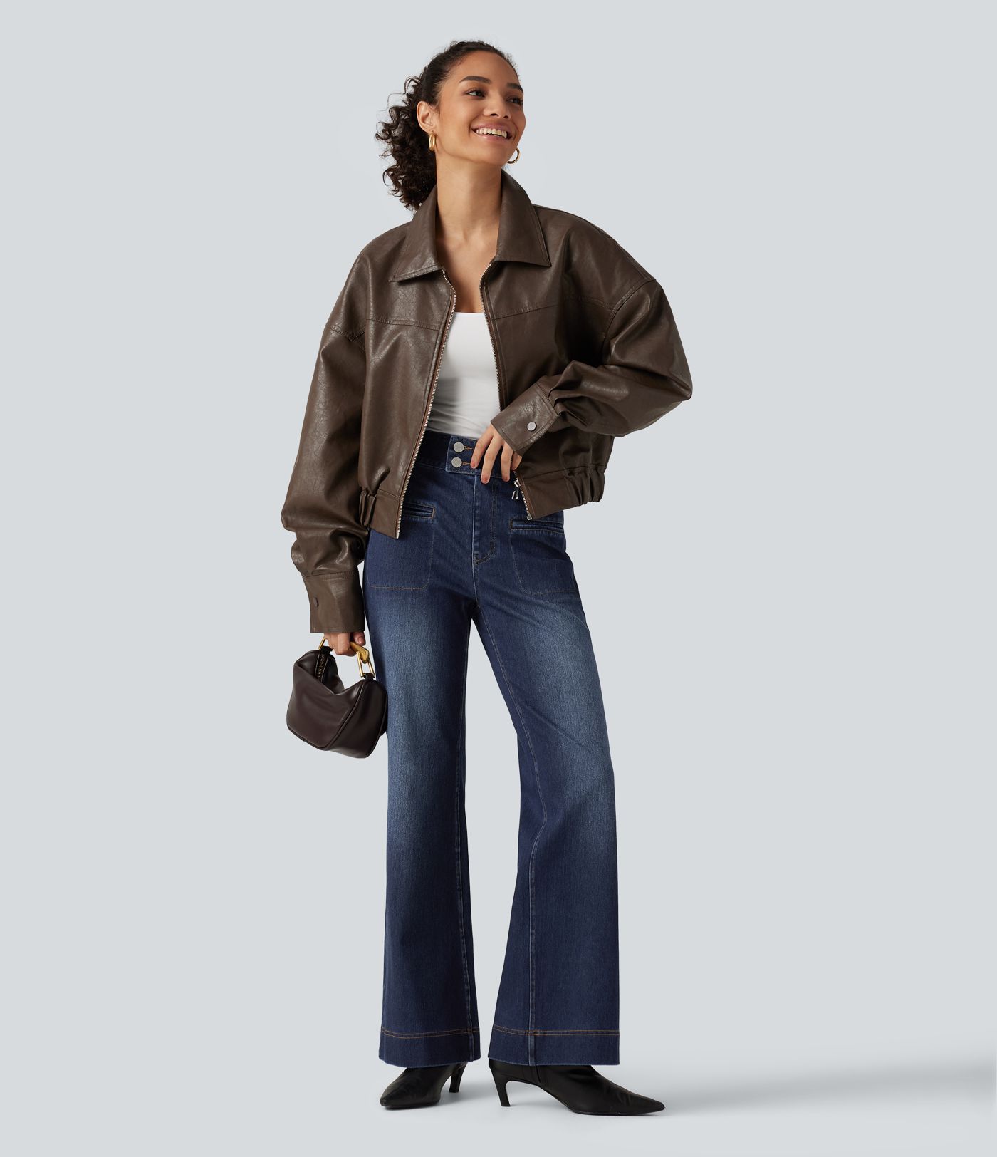 Halara Flex™ High Waisted Stretchy Knit Straight Leg Casual Jeans with Pockets Halara Flex™ High Waisted Stretchy Knit Straight Leg Casual Jeans with Pockets