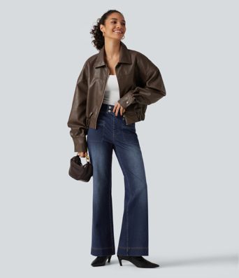 Halara Flex™ High Waisted Stretchy Knit Straight Leg Casual Jeans with Pockets Halara Flex™ High Waisted Stretchy Knit Straight Leg Casual Jeans with Pockets