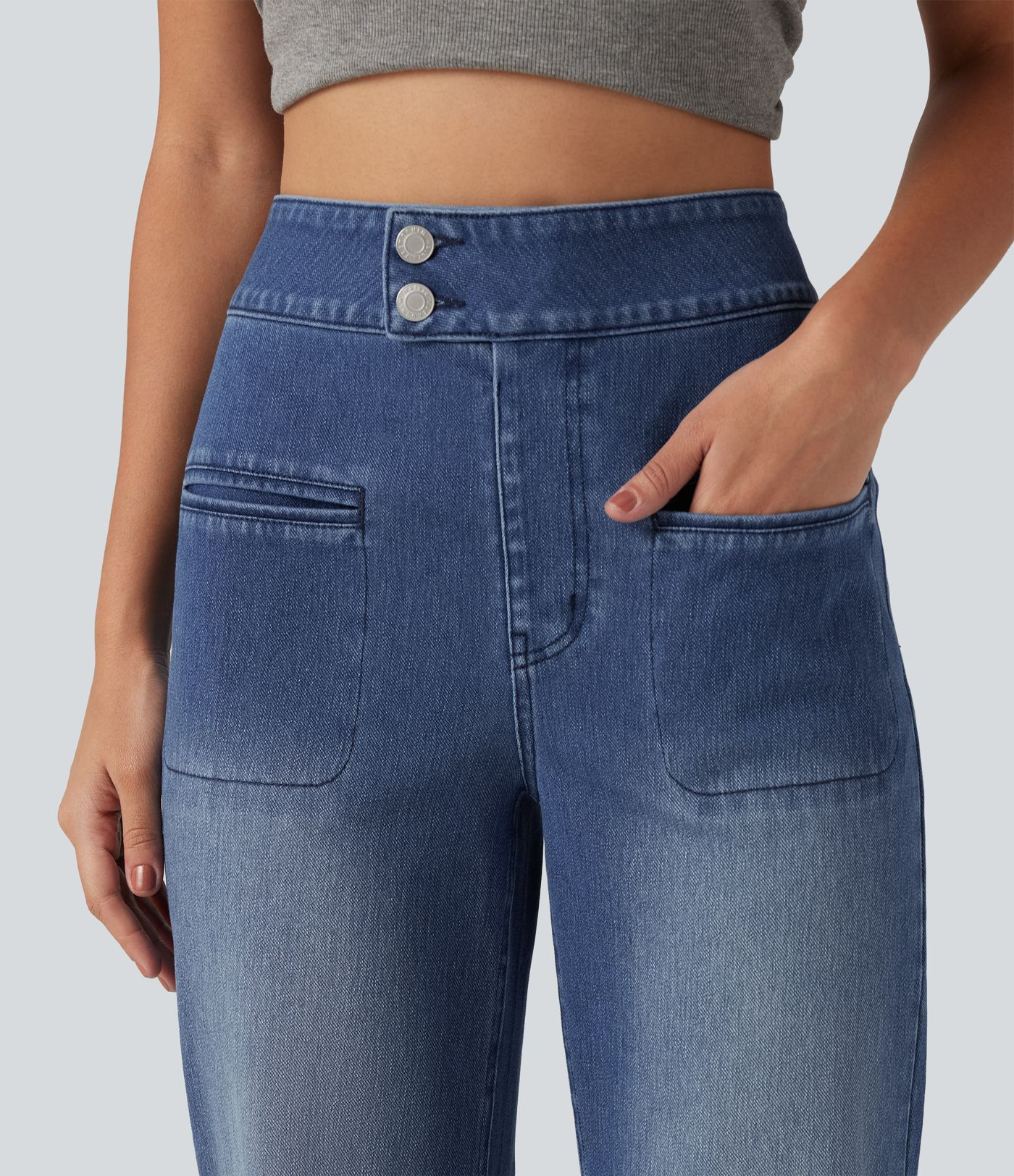 Halara Flex™ High Waisted Stretchy Knit Straight Leg Casual Jeans with Pockets