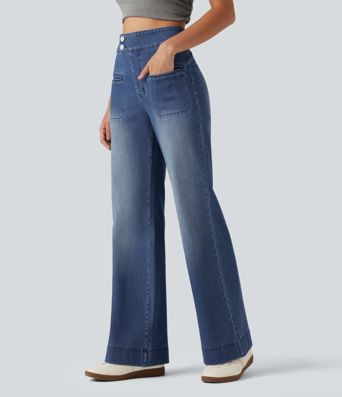Halara Flex™ High Waisted Stretchy Knit Straight Leg Casual Jeans with Pockets