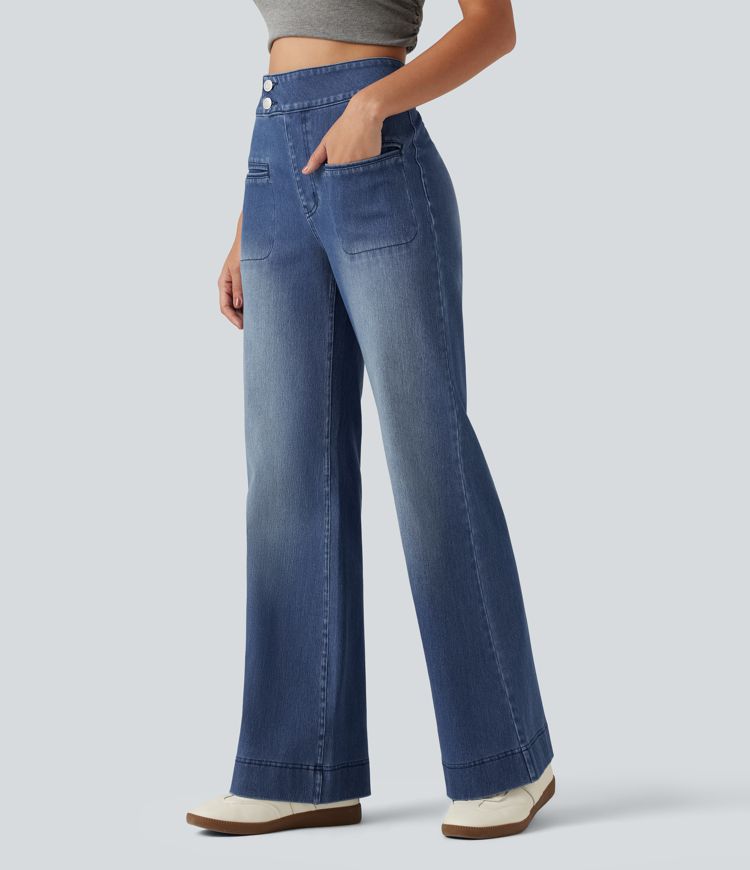 Halara Flex™ High Waisted Stretchy Knit Straight Leg Casual Jeans with Pockets