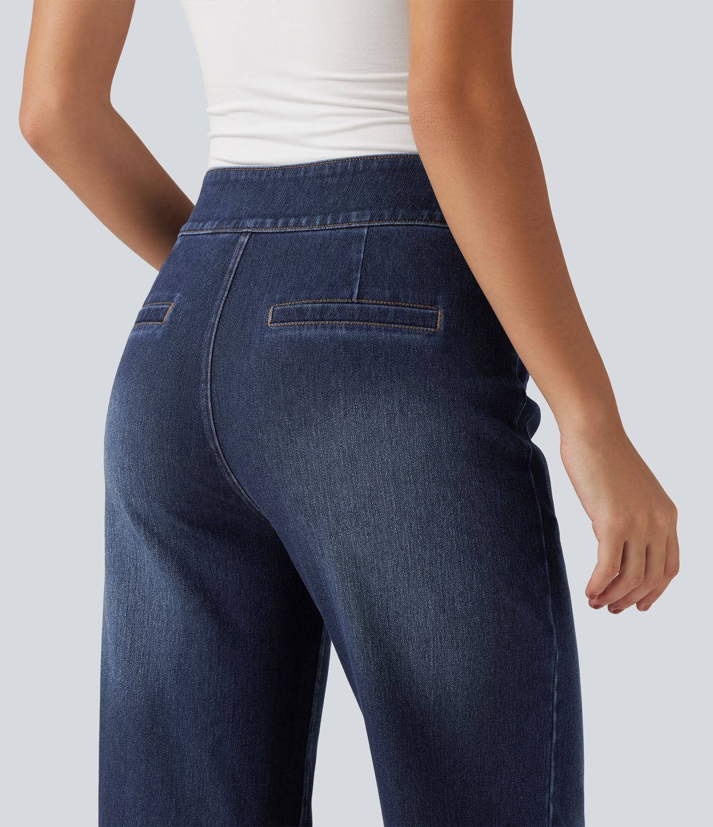 Halara Flex™ High Waisted Stretchy Knit Straight Leg Casual Jeans with Pockets Halara Flex™ High Waisted Stretchy Knit Straight Leg Casual Jeans with Pockets