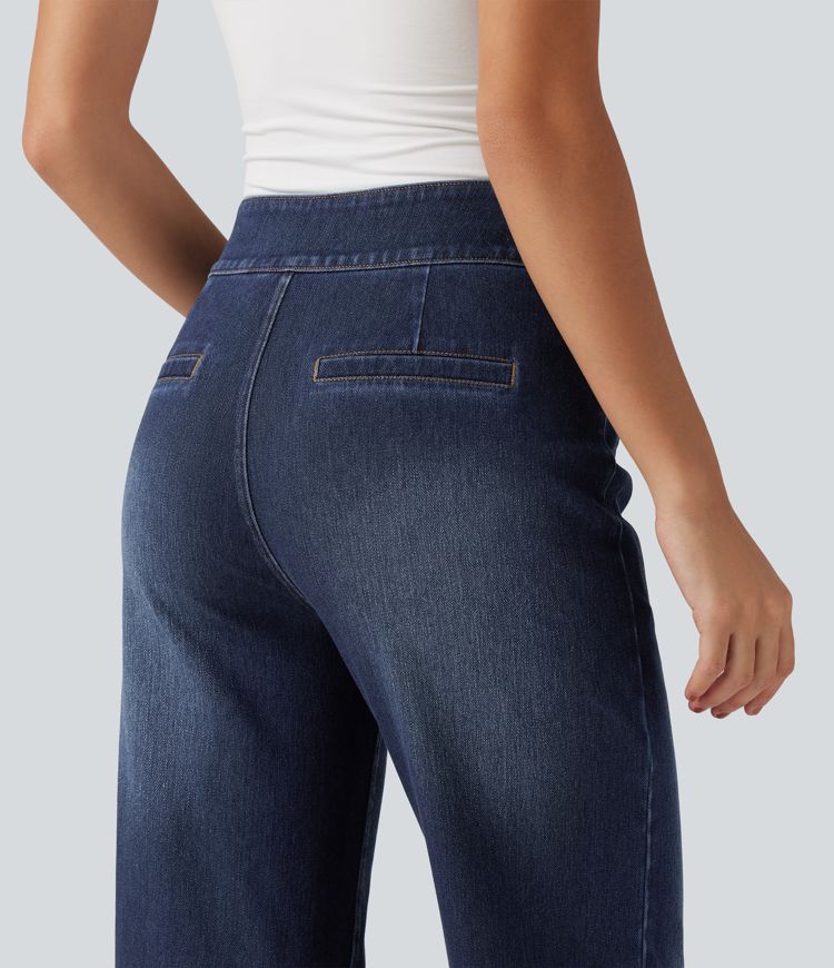 Halara Flex™ High Waisted Stretchy Knit Straight Leg Casual Jeans with Pockets Halara Flex™ High Waisted Stretchy Knit Straight Leg Casual Jeans with Pockets