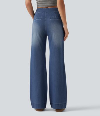 Halara Flex™ High Waisted Stretchy Knit Straight Leg Casual Jeans with Pockets