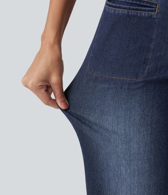 Halara Flex™ High Waisted Stretchy Knit Straight Leg Casual Jeans with Pockets Halara Flex™ High Waisted Stretchy Knit Straight Leg Casual Jeans with Pockets