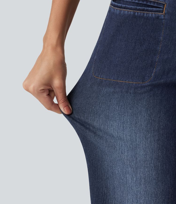 Halara Flex™ High Waisted Stretchy Knit Straight Leg Casual Jeans with Pockets Halara Flex™ High Waisted Stretchy Knit Straight Leg Casual Jeans with Pockets