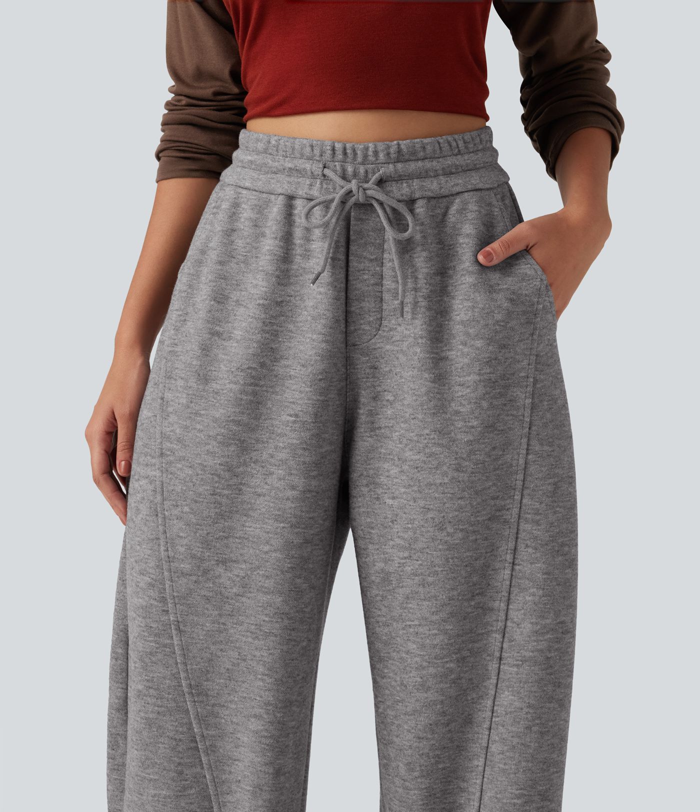 High Waisted Drawstring Barrel Leg Casual Pants with Pockets