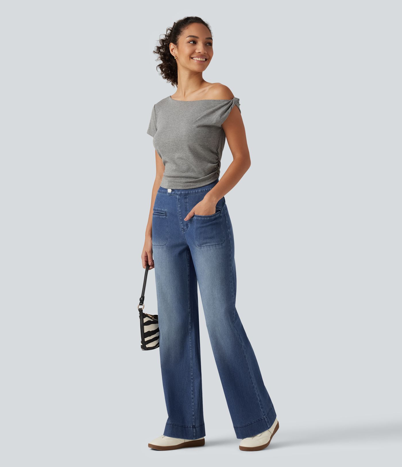 Halara Flex™ High Waisted Stretchy Knit Straight Leg Casual Jeans with Pockets