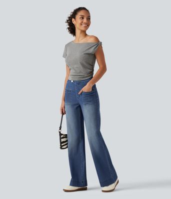 Halara Flex™ High Waisted Stretchy Knit Straight Leg Casual Jeans with Pockets