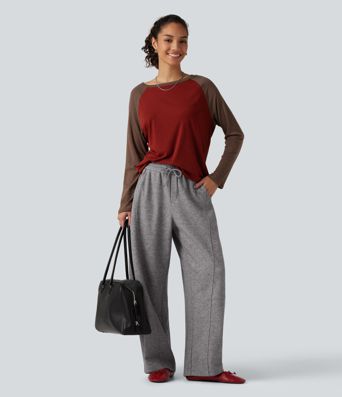 High Waisted Drawstring Barrel Leg Casual Pants with Pockets