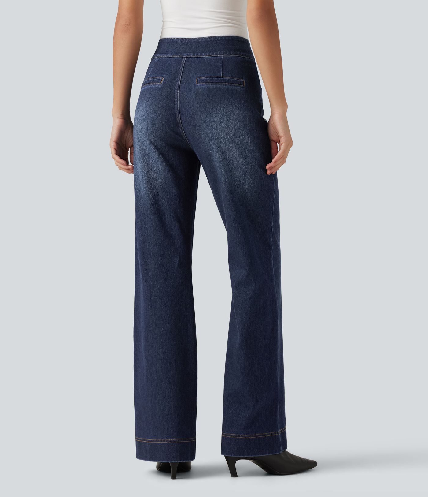 Halara Flex™ High Waisted Stretchy Knit Straight Leg Casual Jeans with Pockets Halara Flex™ High Waisted Stretchy Knit Straight Leg Casual Jeans with Pockets