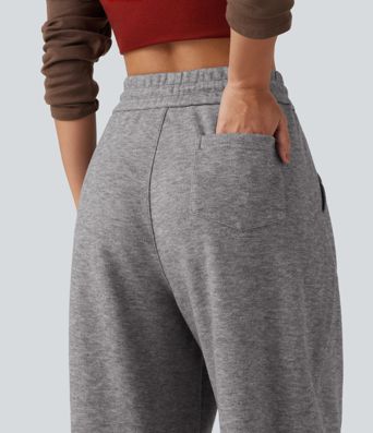High Waisted Drawstring Barrel Leg Casual Pants with Pockets