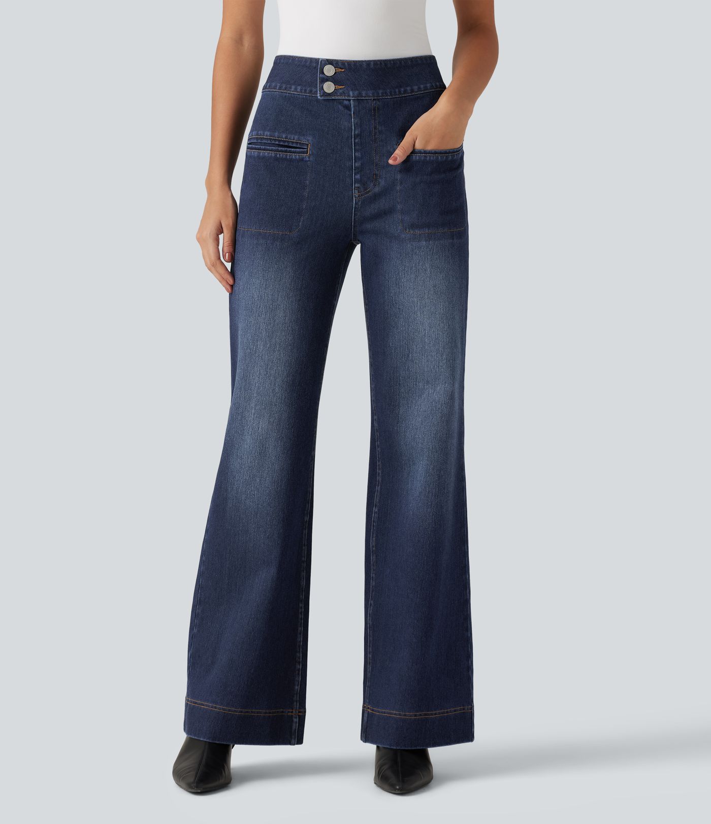 Halara Flex™ High Waisted Stretchy Knit Straight Leg Casual Jeans with Pockets Halara Flex™ High Waisted Stretchy Knit Straight Leg Casual Jeans with Pockets
