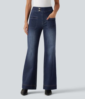 Halara Flex™ High Waisted Stretchy Knit Straight Leg Casual Jeans with Pockets Halara Flex™ High Waisted Stretchy Knit Straight Leg Casual Jeans with Pockets