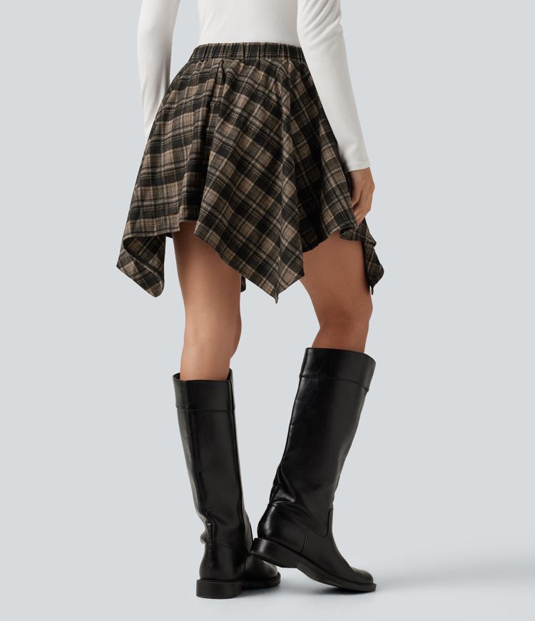 High Waisted Tie Front 2-in-1 Plaid Mini Casual Skirt with Pockets High Waisted Tie Front 2-in-1 Plaid Mini Casual Skirt with Pockets