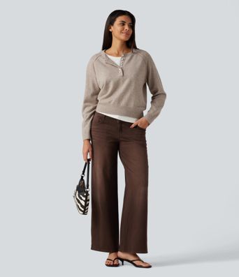 Lässiger Pullover mit Henley-Ausschnitt und langen Ärmeln